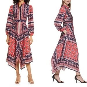 Vince Camuto Asymmetrical Handkerchief Hem Maxi Dress Sz 4 Flowy Eclectic Artsy